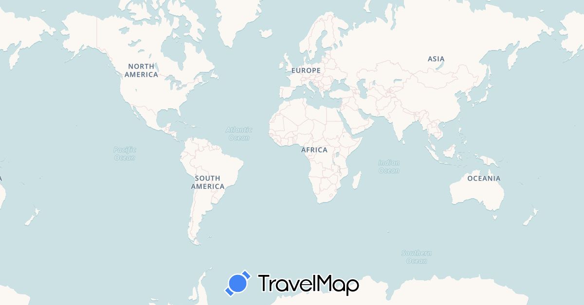 TravelMap itinerary: driving, bus, plane, hiking, boat, hitchhiking in Argentina, Bolivia, Brazil, Belize, Chile, Colombia, Costa Rica, Germany, Dominican Republic, Ecuador, France, Guatemala, Honduras, Nicaragua, Panama, Peru, Portugal, Uruguay (Europe, North America, South America)